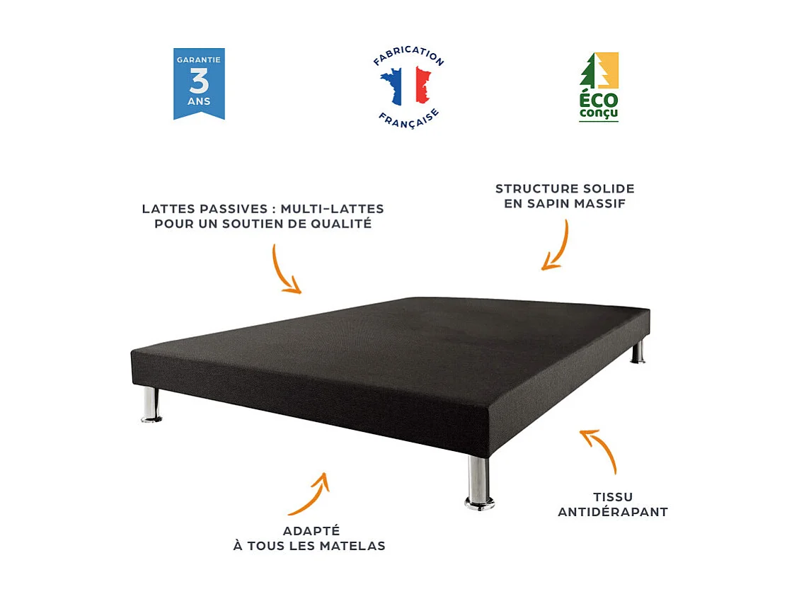 Sommier tapissier + jeu de pieds 160x200 Deco