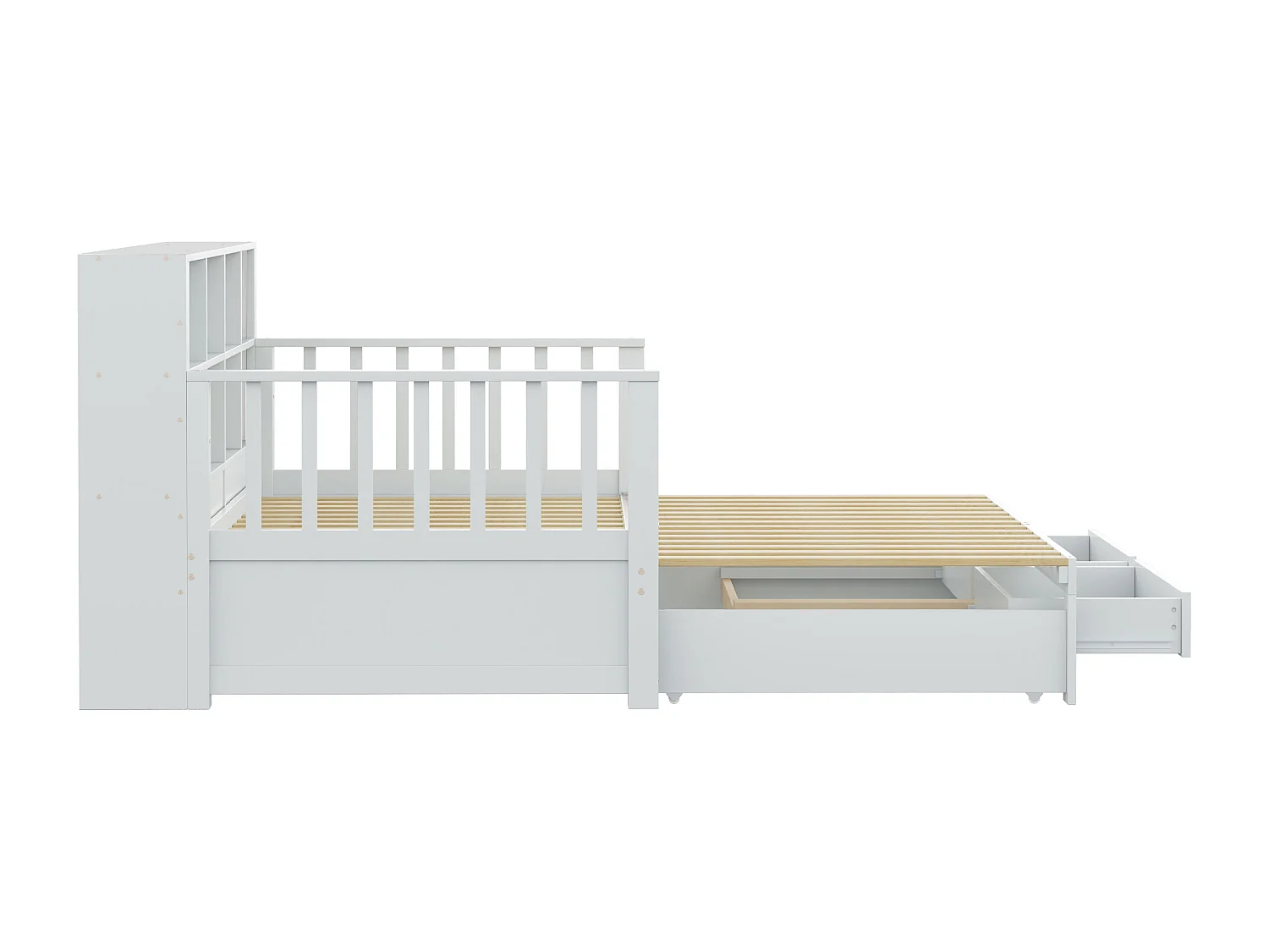 Canapé-lit gigogne en bois massif 90/180x190 cm - avec prise de charge - avec rangement - avec 2 tiroirs - sommier à lattes - blanc (matelas non inclus)