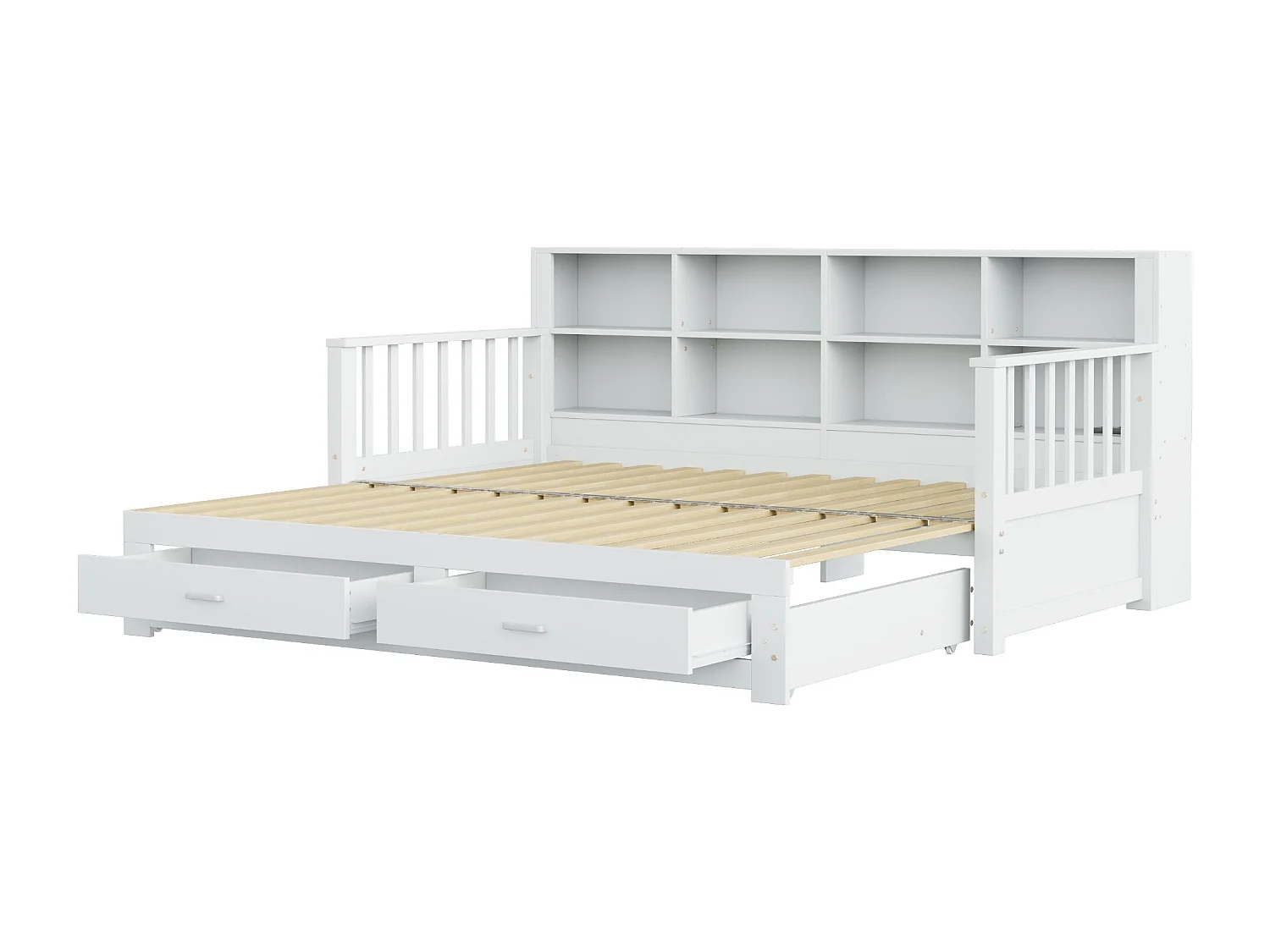 Canapé-lit gigogne en bois massif 90/180x190 cm - avec prise de charge - avec rangement - avec 2 tiroirs - sommier à lattes - blanc (matelas non inclus)