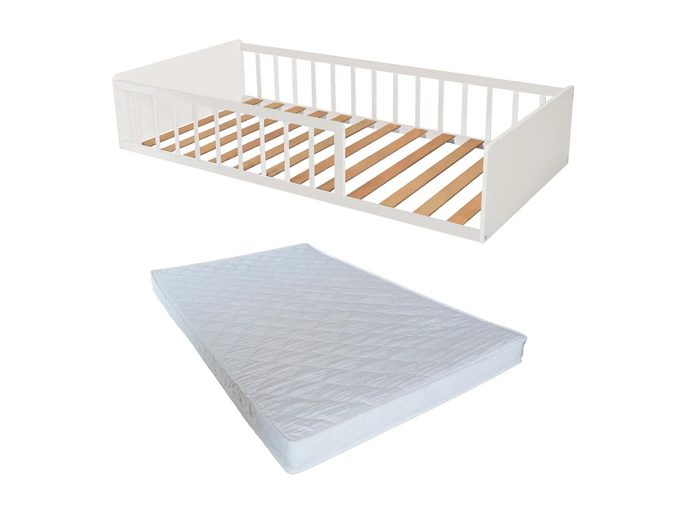 LIT 90x190 PILOU avec sommier et matelas / Blanc