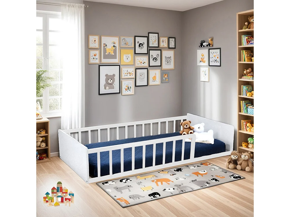 LIT 90x190 PILOU avec sommier et matelas / Blanc