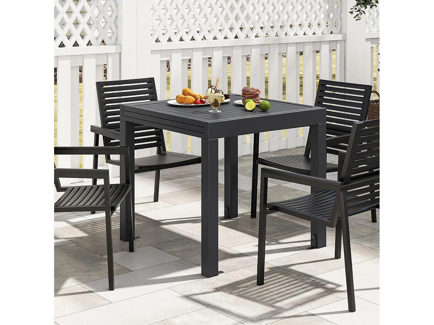 Table de Jardin Extensible en Aluminium Ajustable de 80 à 160 CM, Table à Manger Extérieure Plateau à Lattes pour 4-6 Personnes (Gris Foncé)