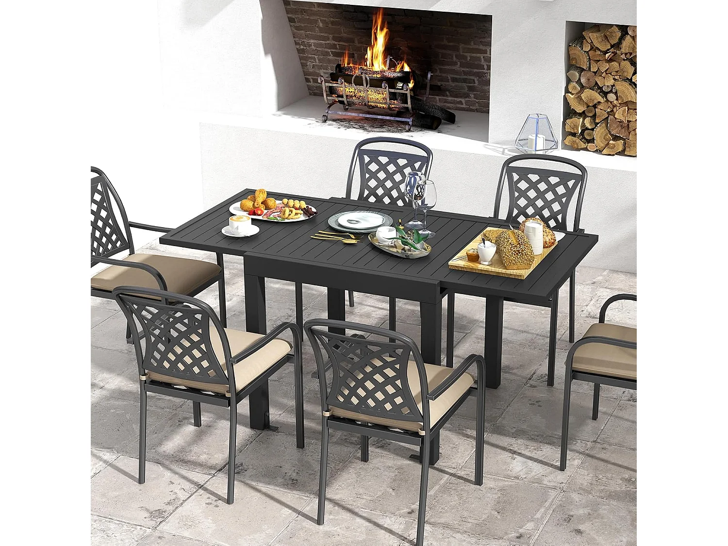 Table de Jardin Extensible en Aluminium Ajustable de 80 à 160 CM, Table à Manger Extérieure Plateau à Lattes pour 4-6 Personnes (Gris Foncé)