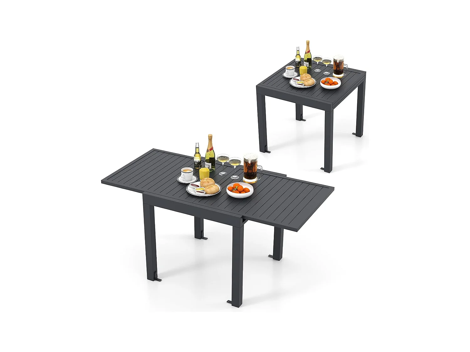 Table de Jardin Extensible en Aluminium Ajustable de 80 à 160 CM, Table à Manger Extérieure Plateau à Lattes pour 4-6 Personnes (Gris Foncé)