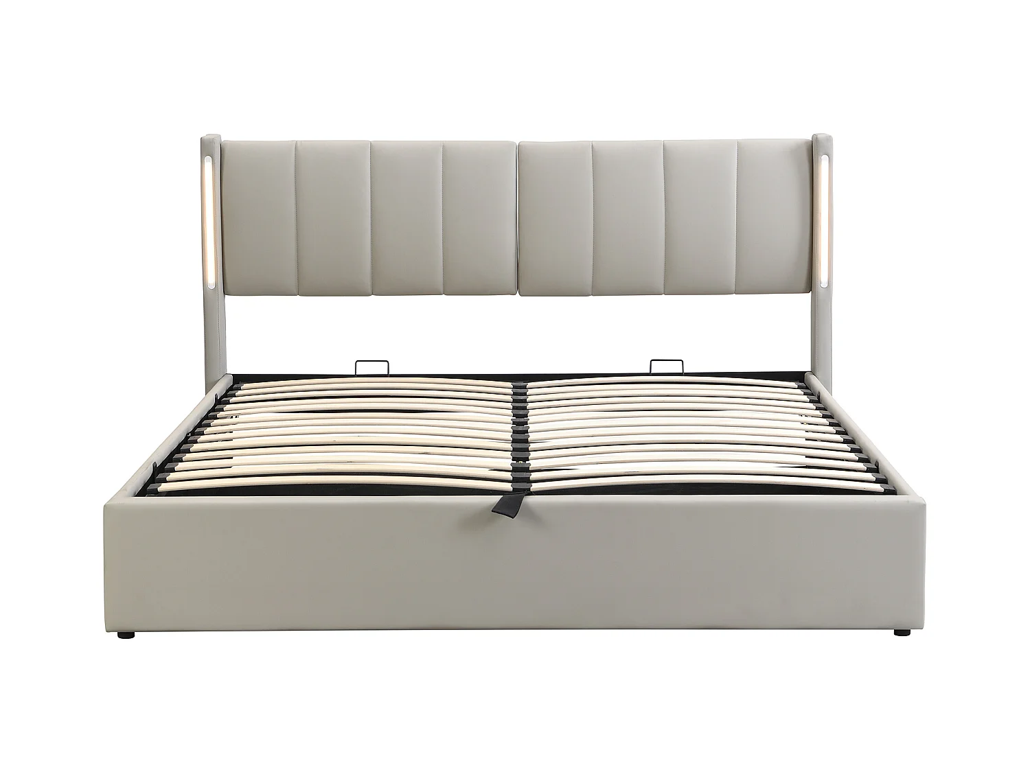 Lit coffre capitonné 140 x 190 cm - avec port USB pour recharge - avec éclairage LED - tête de lit réglable - PU - gris (matelas non inclus)
