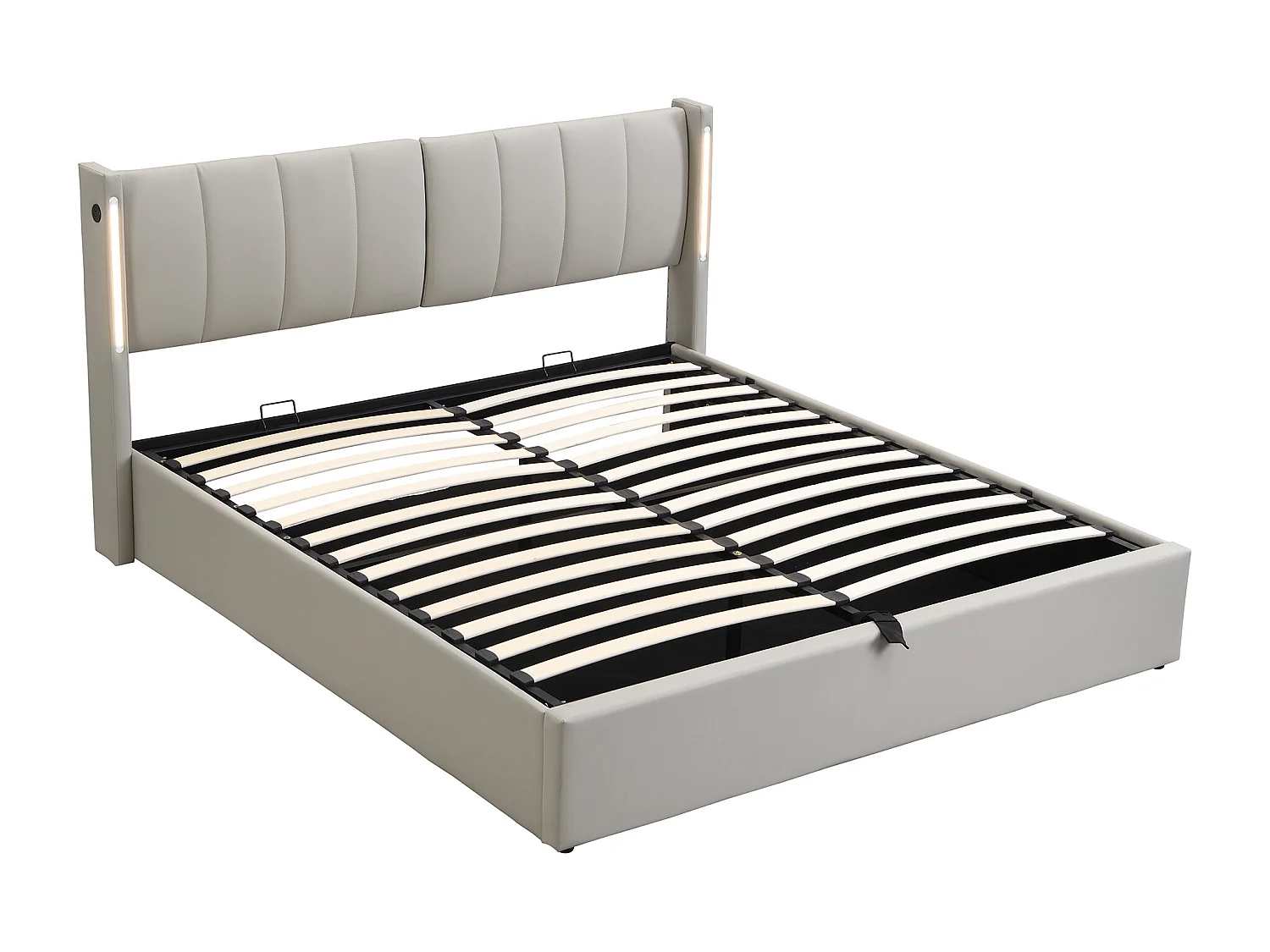 Letto imbottito 140 x 190 cm - con porta USB per ricarica - con illuminazione LED - testata regolabile - PU - grigio (materasso non incluso)