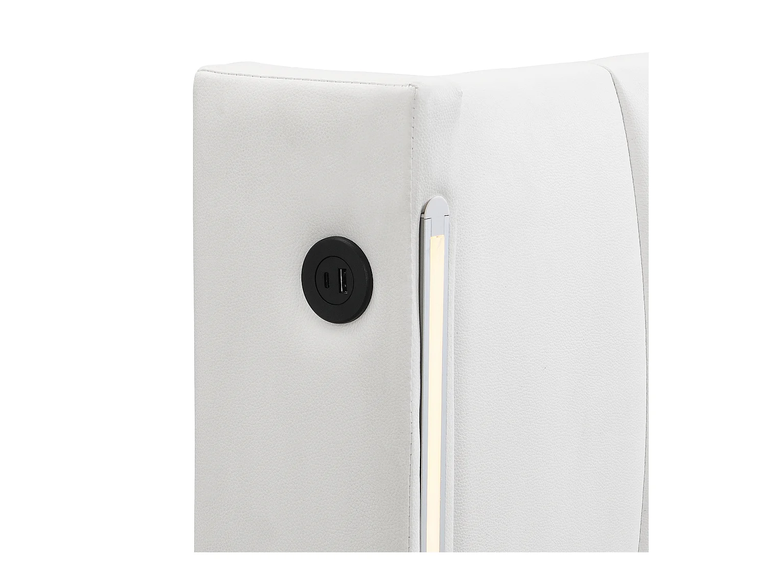 Lit coffre capitonné 140 x 190 cm - avec port USB pour recharge - avec éclairage LED - tête de lit réglable - PU - blanc (matelas non inclus)