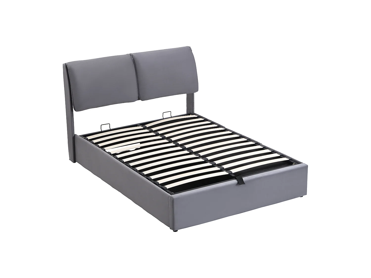 Upholstered storage bed 140x190cm - with three drawers - slatted base - velvet - grey (mattress not included)