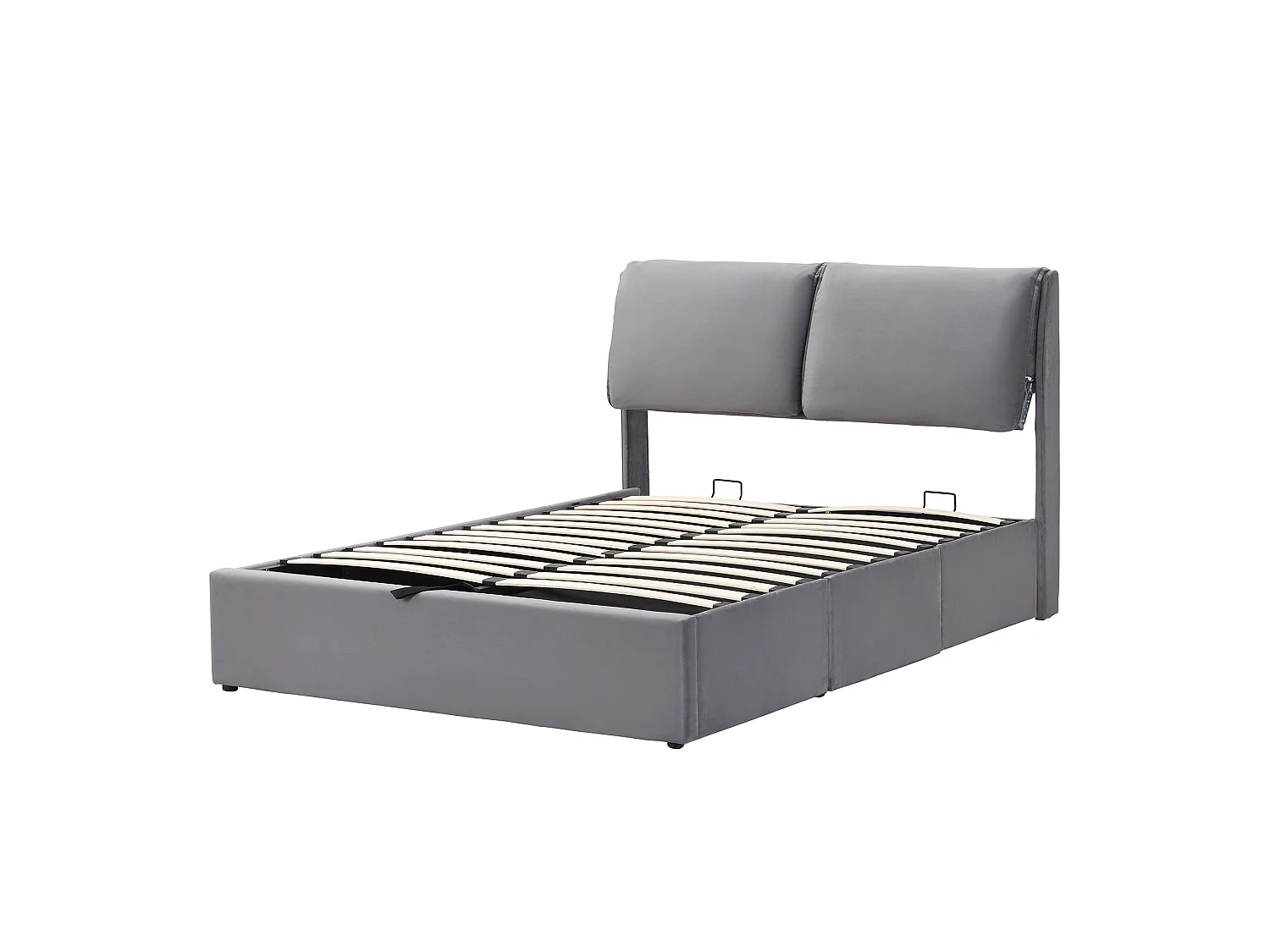 Upholstered storage bed 140x190cm - with three drawers - slatted base - velvet - grey (mattress not included)