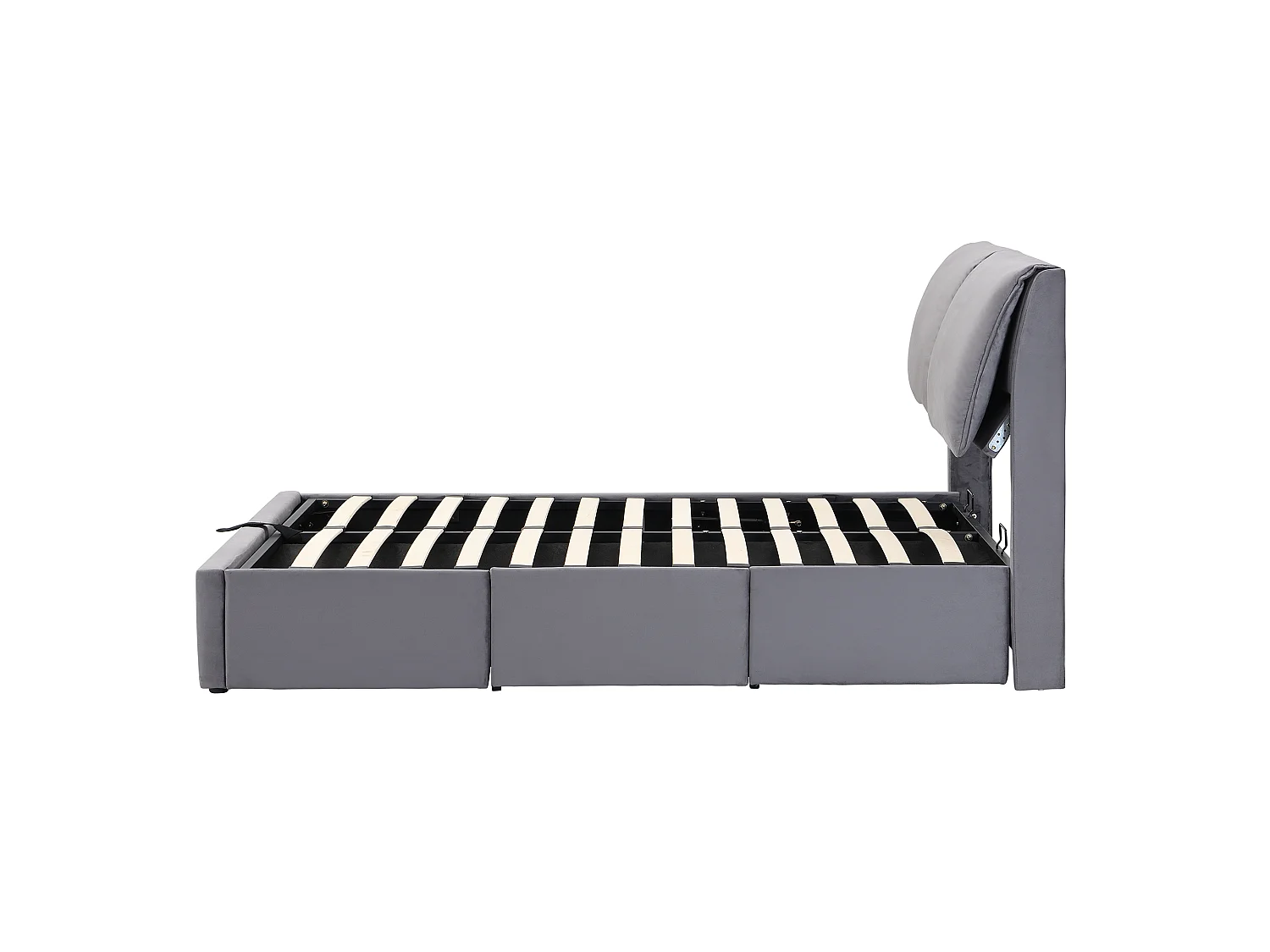 Upholstered storage bed 140x190cm - with three drawers - slatted base - velvet - grey (mattress not included)