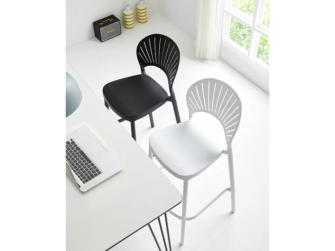 Sgabello cucina bianco in plastica, sgabello alto - Sunny