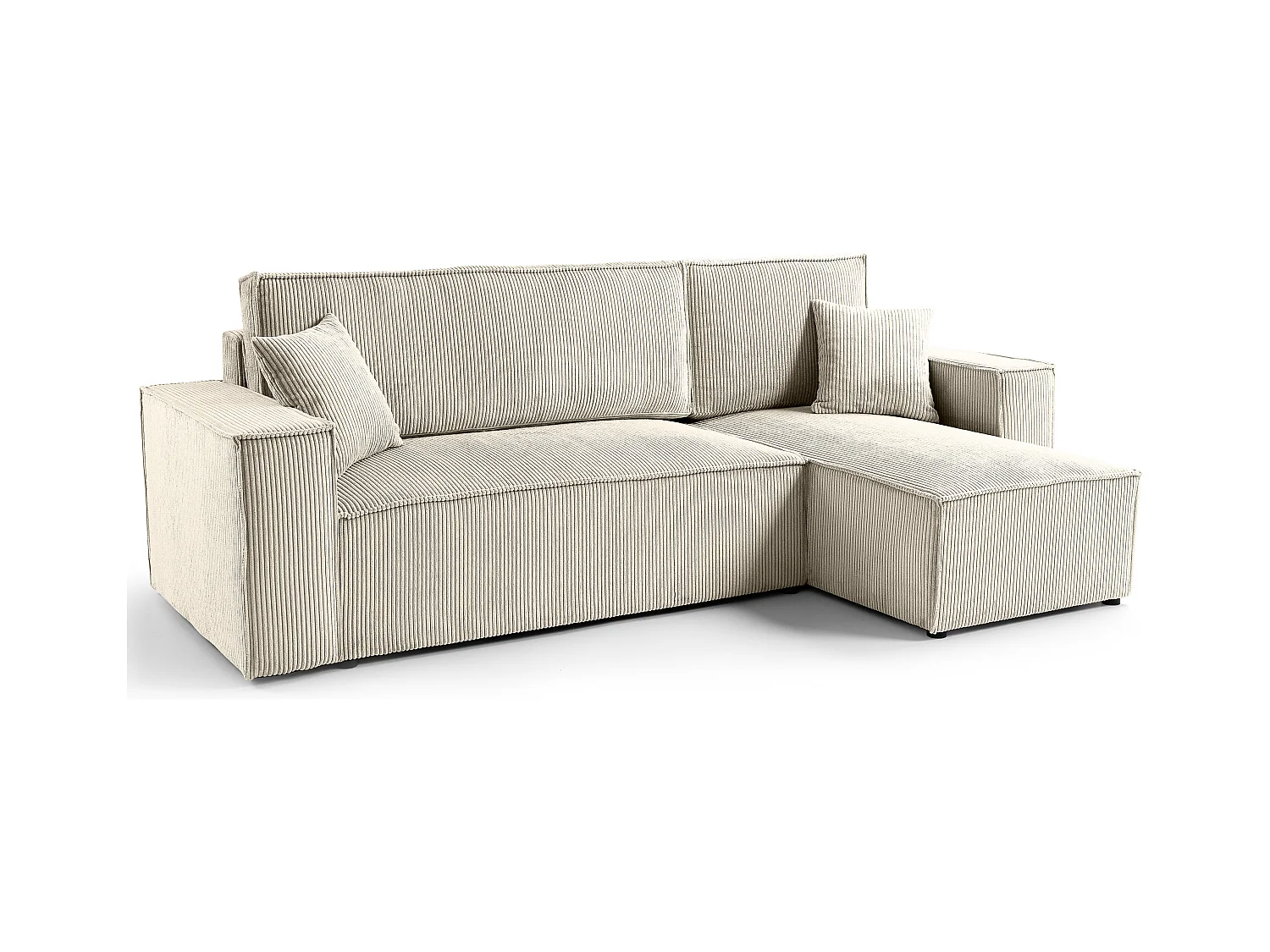 Canapé d'angle LISA convertible réversible coffre velours côtelé beige