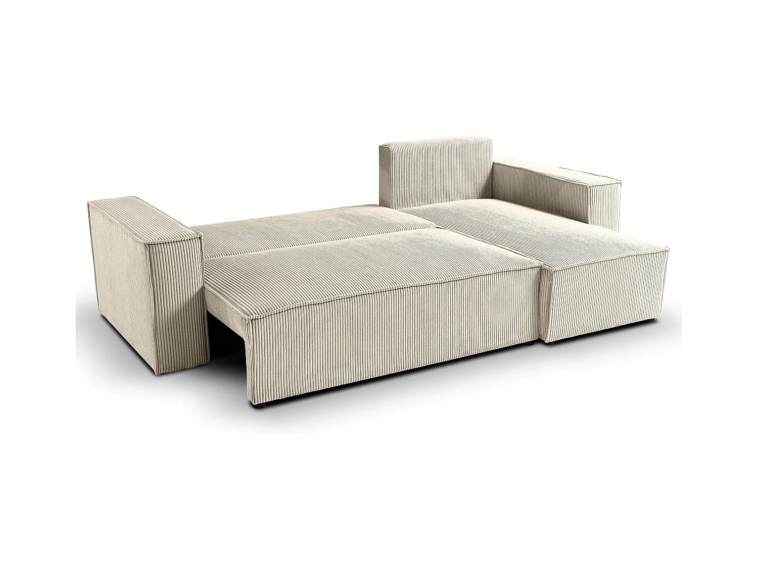 Canapé d'angle LISA convertible réversible coffre velours côtelé beige