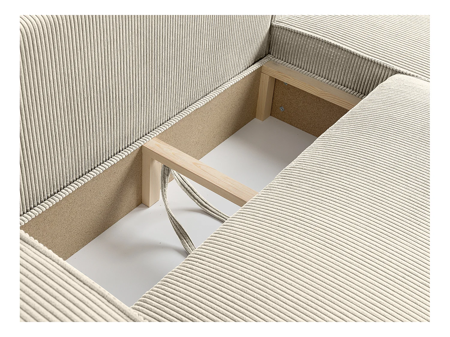 Canapé d'angle LISA convertible réversible coffre velours côtelé beige