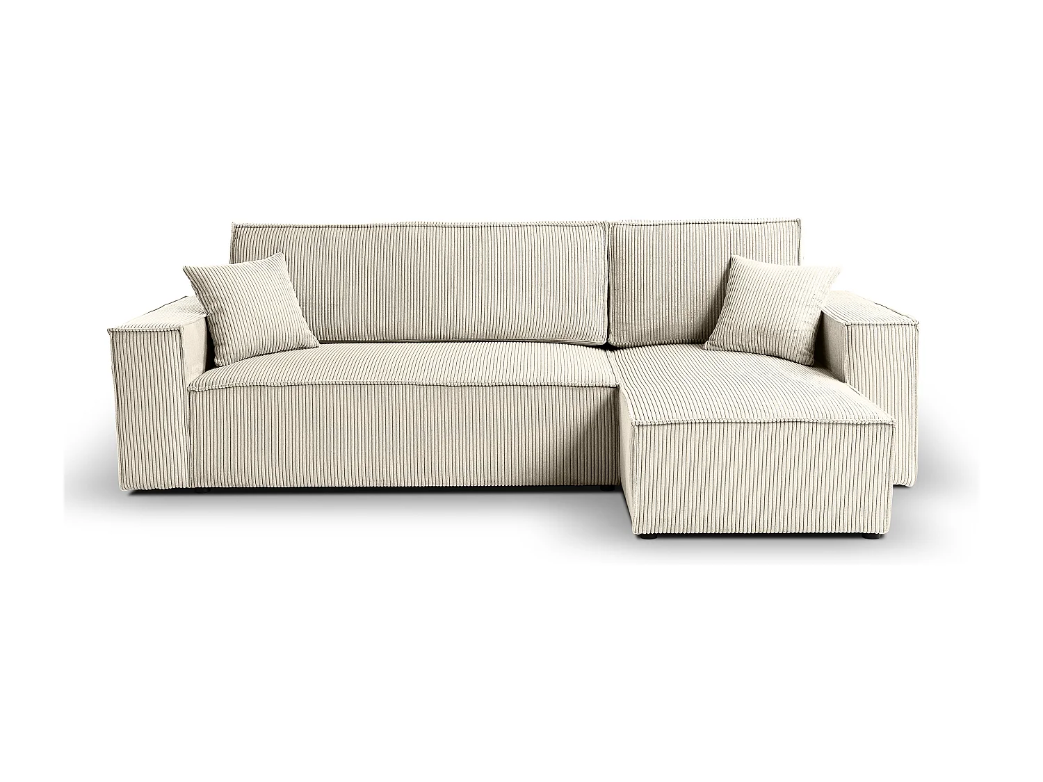 Canapé d'angle LISA convertible réversible coffre velours côtelé beige