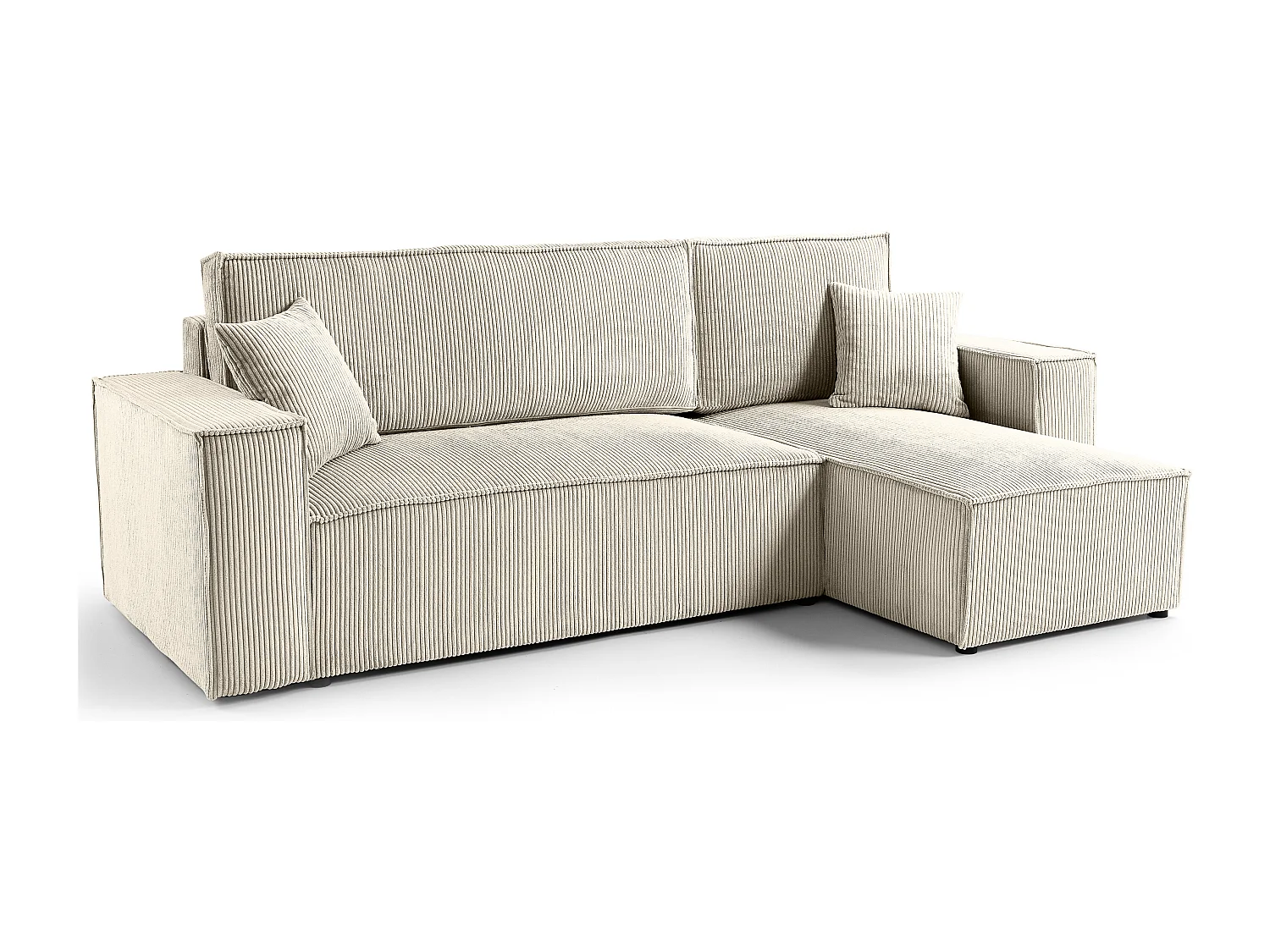 Canapé d'angle LISA convertible réversible coffre velours côtelé beige