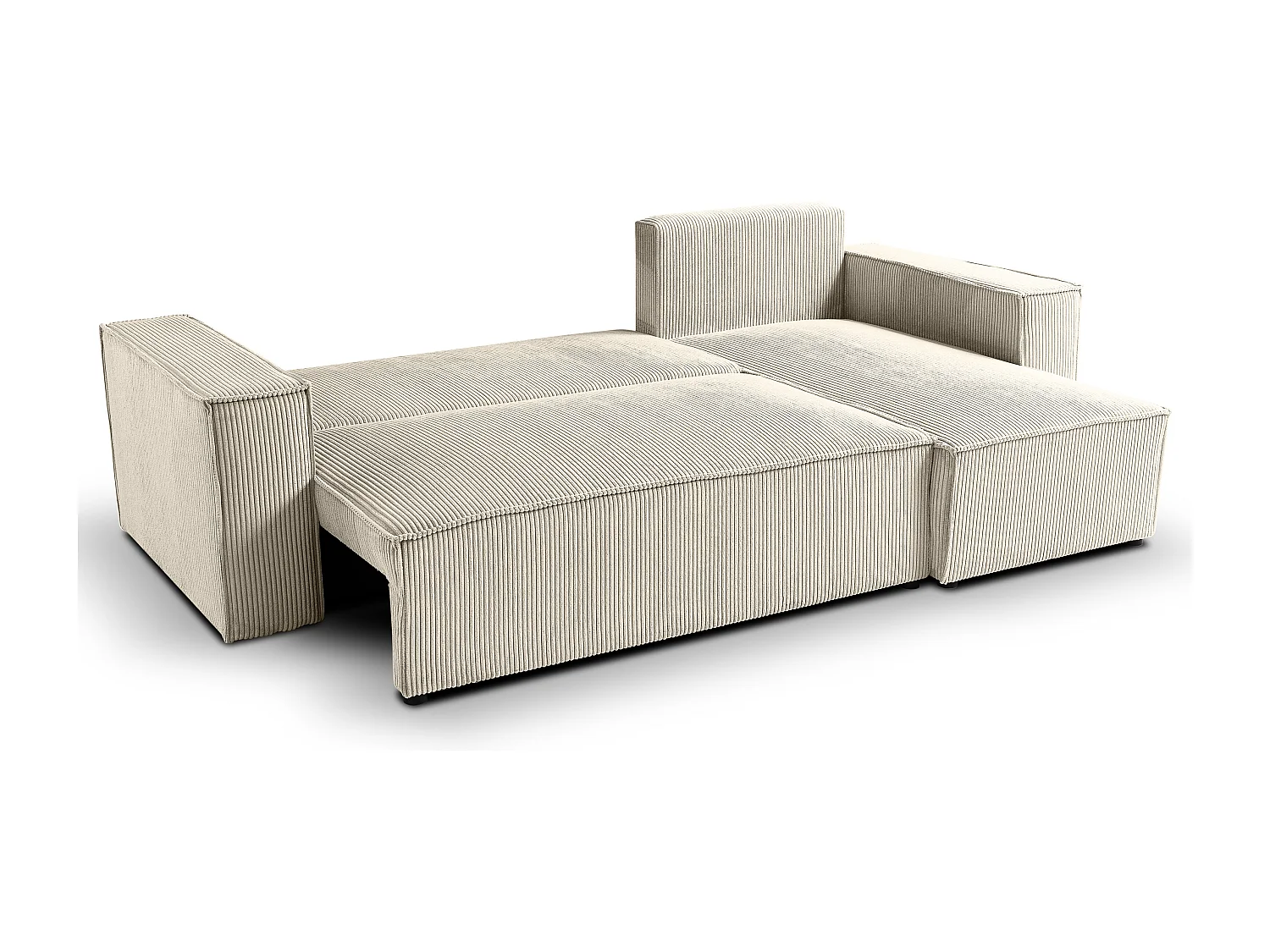 Canapé d'angle LISA convertible réversible coffre velours côtelé beige