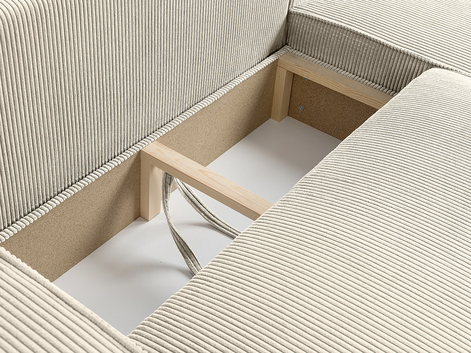 Canapé d'angle LISA convertible réversible coffre velours côtelé beige