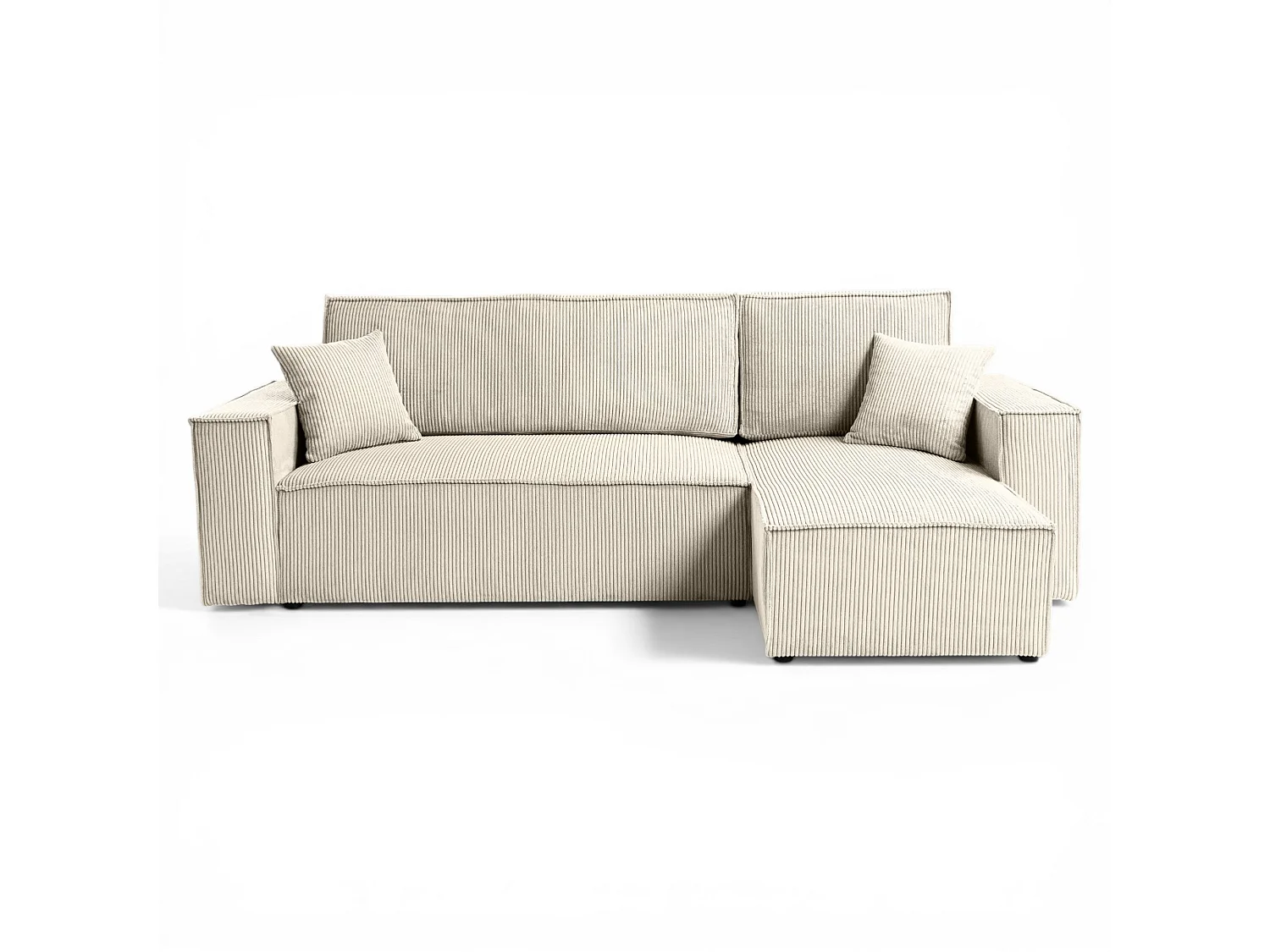 Canapé d'angle réversible convertible 3 places avec coffre en velours côtelé beige