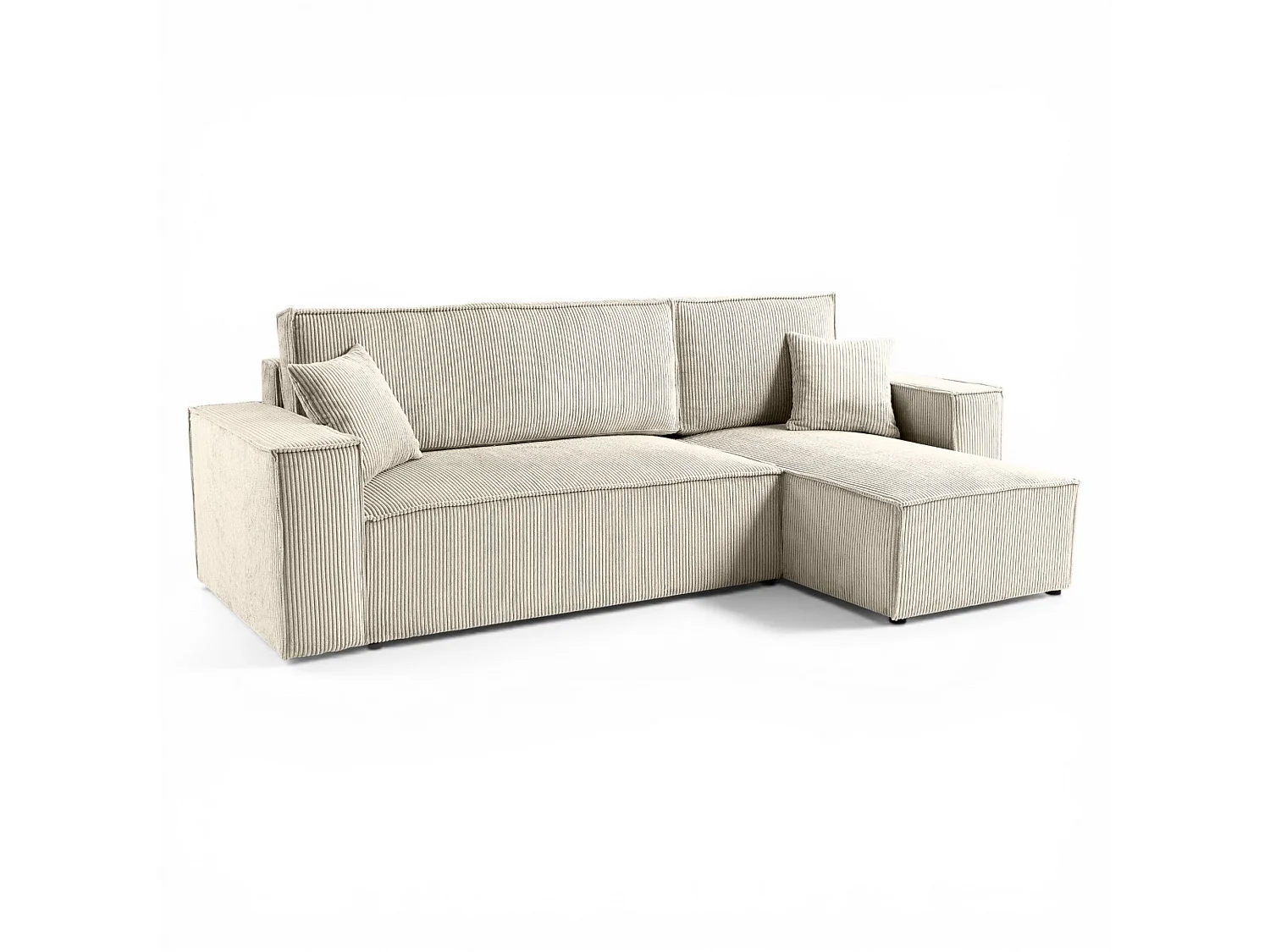 Canapé d'angle réversible convertible 3 places avec coffre en velours côtelé beige