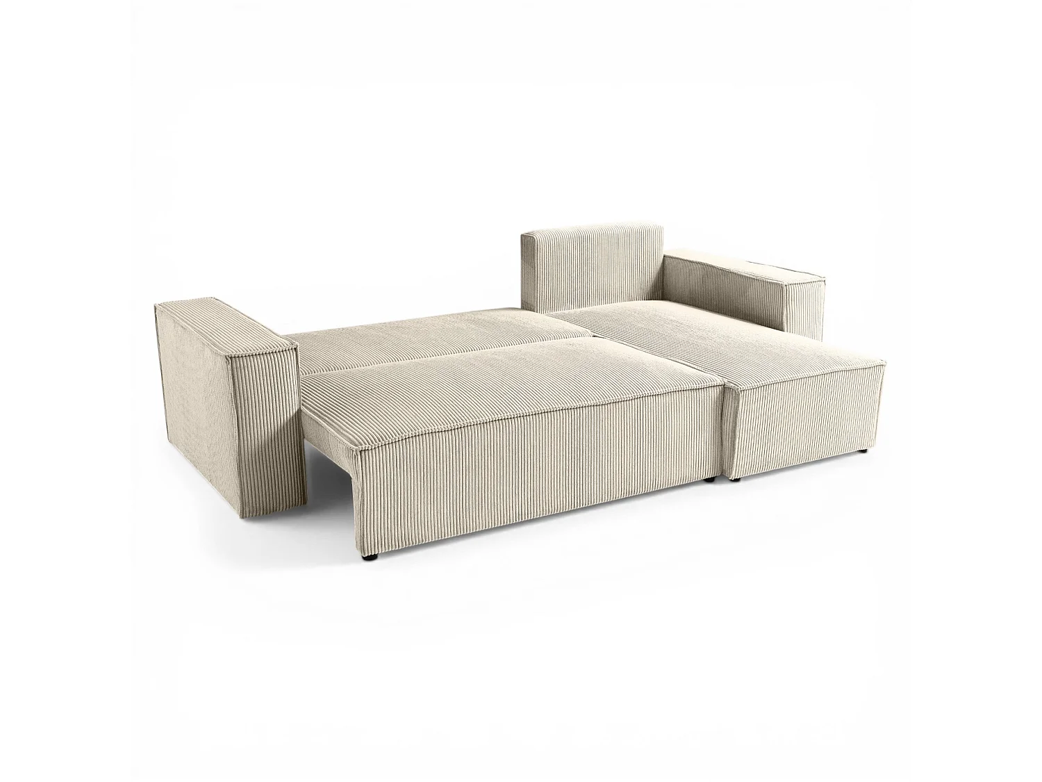 Canapé d'angle réversible convertible 3 places avec coffre en velours côtelé beige