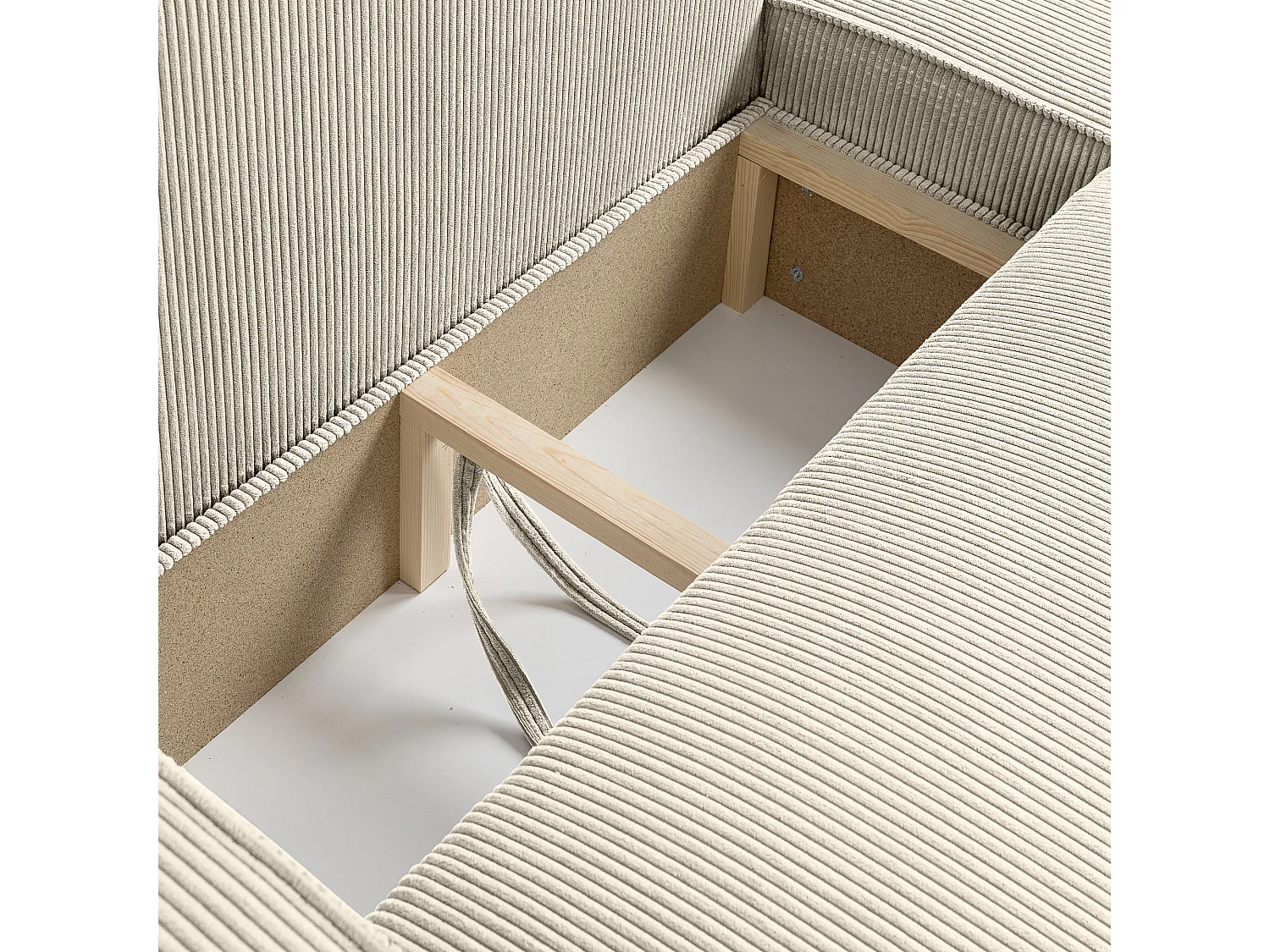 Canapé d'angle réversible convertible 3 places avec coffre en velours côtelé beige
