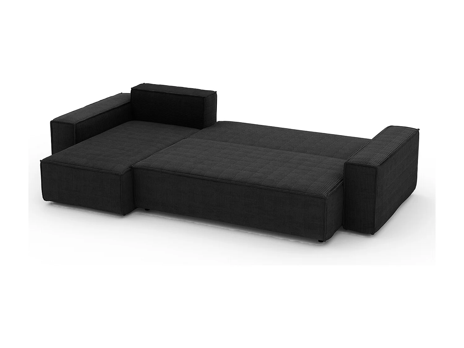 Canapé d'angle LISA convertible réversible coffre velours côtelé noir