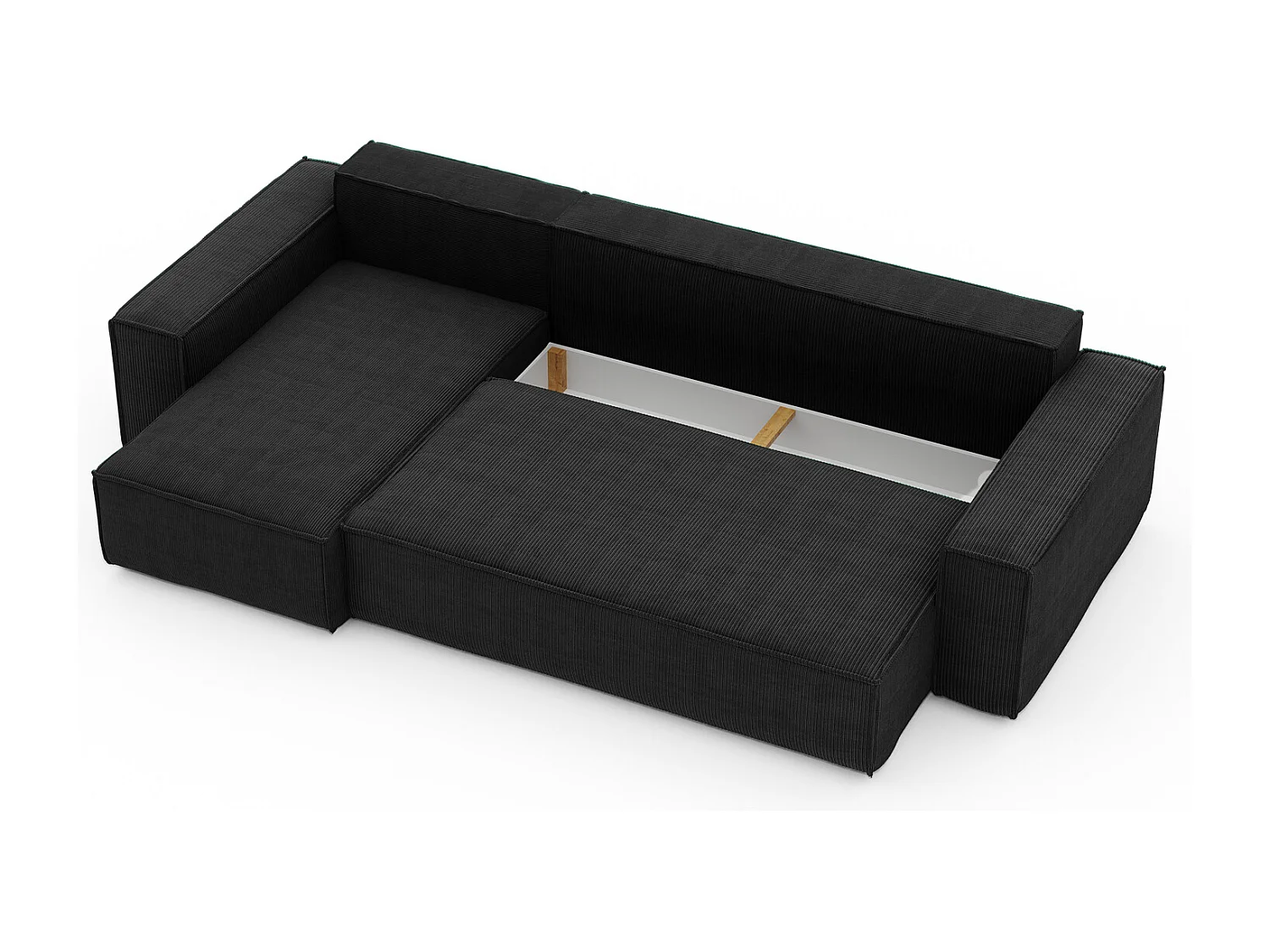 Canapé d'angle LISA convertible réversible coffre velours côtelé noir