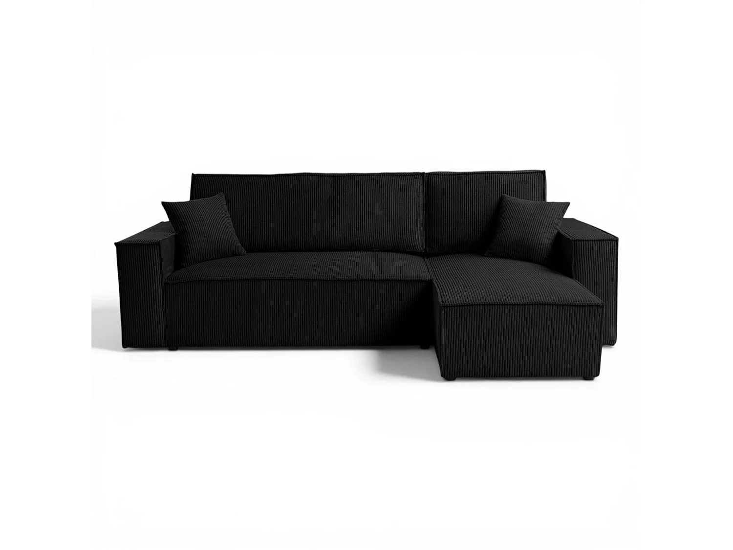 Canapé d'angle convertible réversible avec coffre en velours côtelé noir