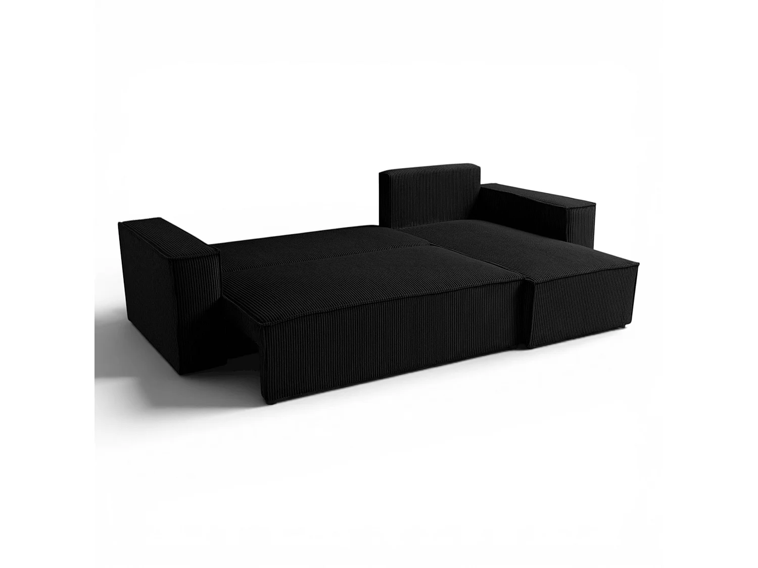 Canapé d'angle convertible réversible avec coffre en velours côtelé noir