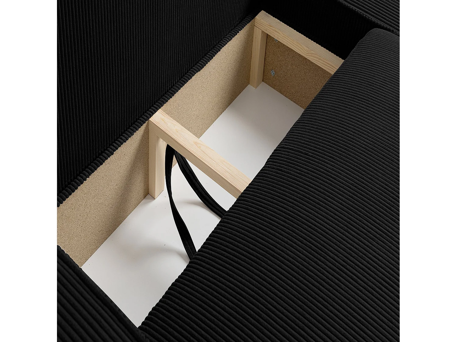 Canapé d'angle convertible réversible avec coffre en velours côtelé noir