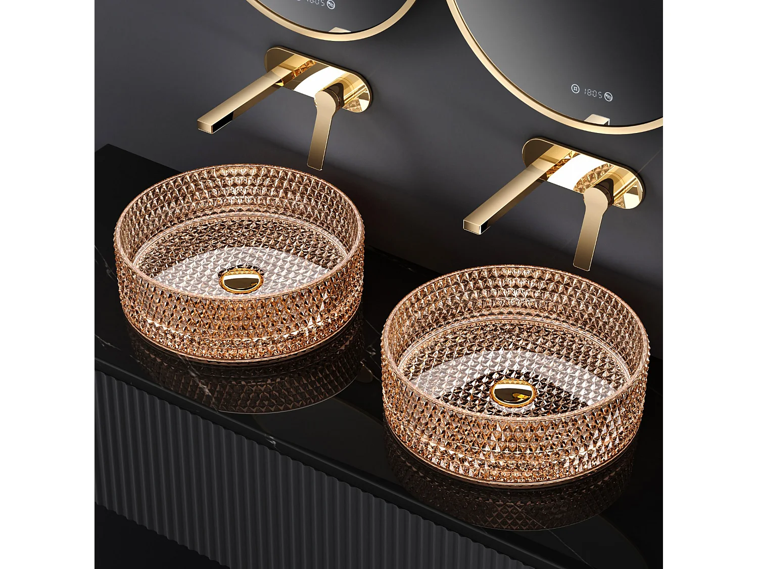 EMKE Ronde Wastafel van Rozegoud Glas voor Aanrechtmontage | 360 x 360 x 112 mm - Modern Design