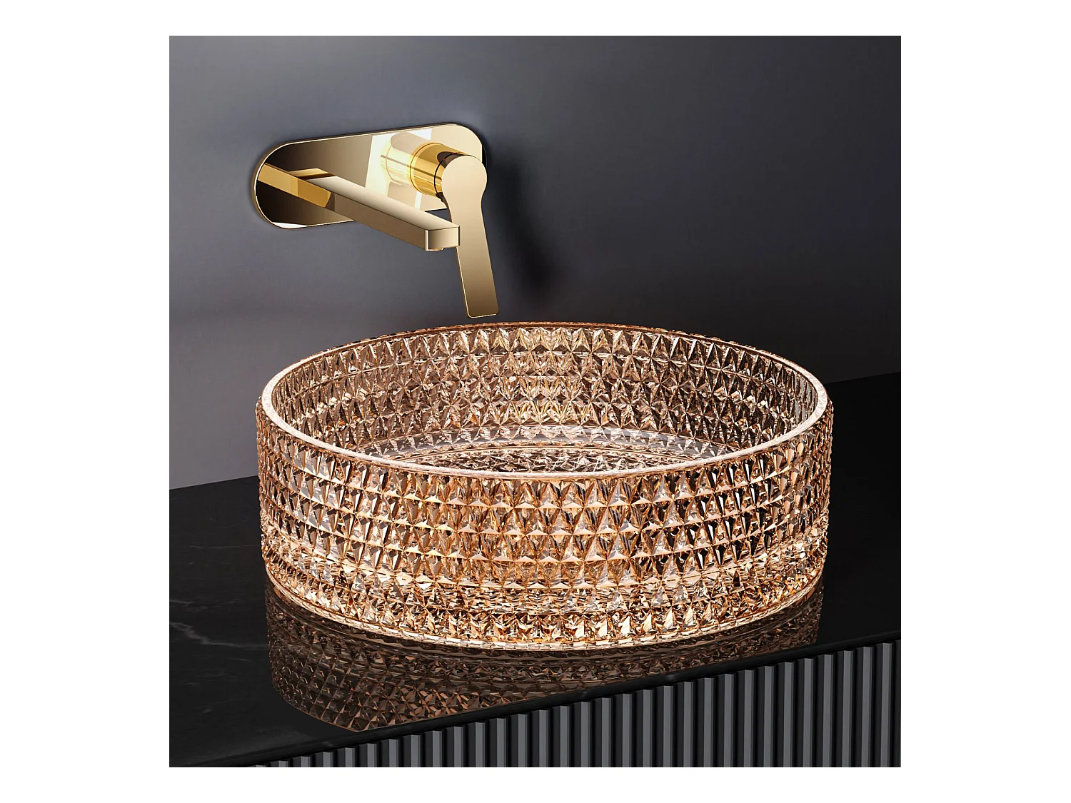 EMKE Vasque à Poser Ronde, 360 x 360 x 112 mm, Lavabo en Verre Or rose, Design Montage sur Comptoir