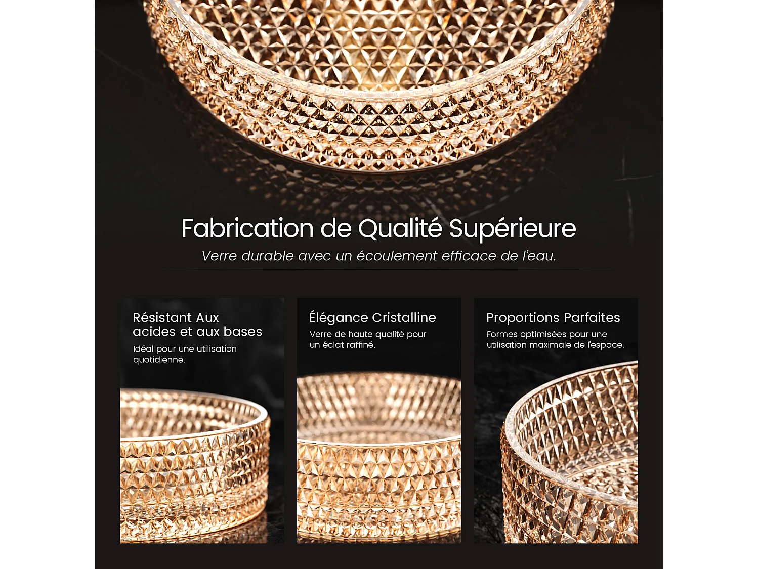 EMKE Vasque à Poser Ronde, 360 x 360 x 112 mm, Lavabo en Verre Or rose, Design Montage sur Comptoir