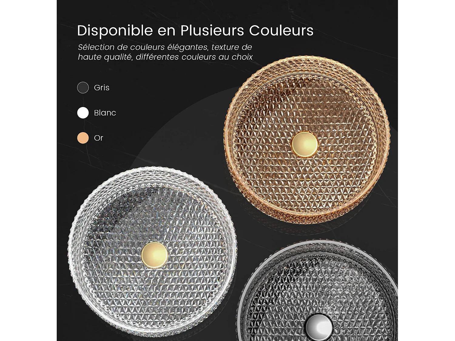 EMKE Vasque à Poser Ronde, 360 x 360 x 112 mm, Lavabo en Verre Or rose, Design Montage sur Comptoir