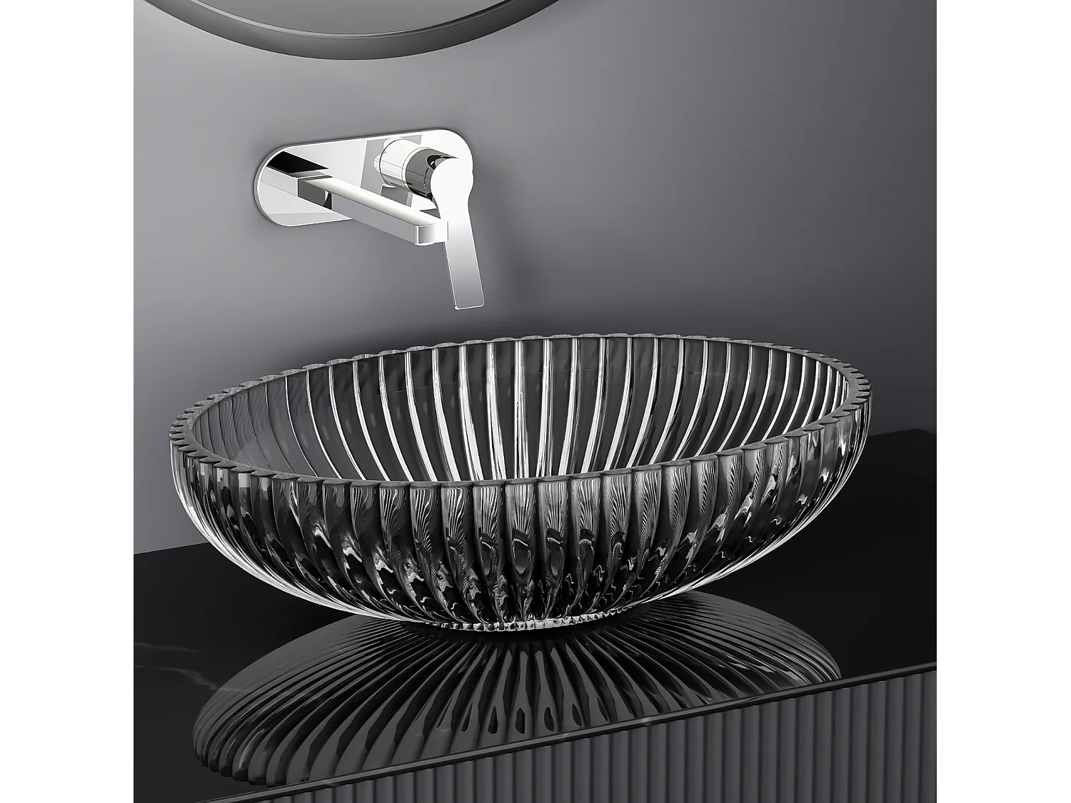 EMKE Vasque à Poser Ovale, 510 x 350 x 150 mm, Lavabo en Verre Noir, Design Montage sur Comptoir