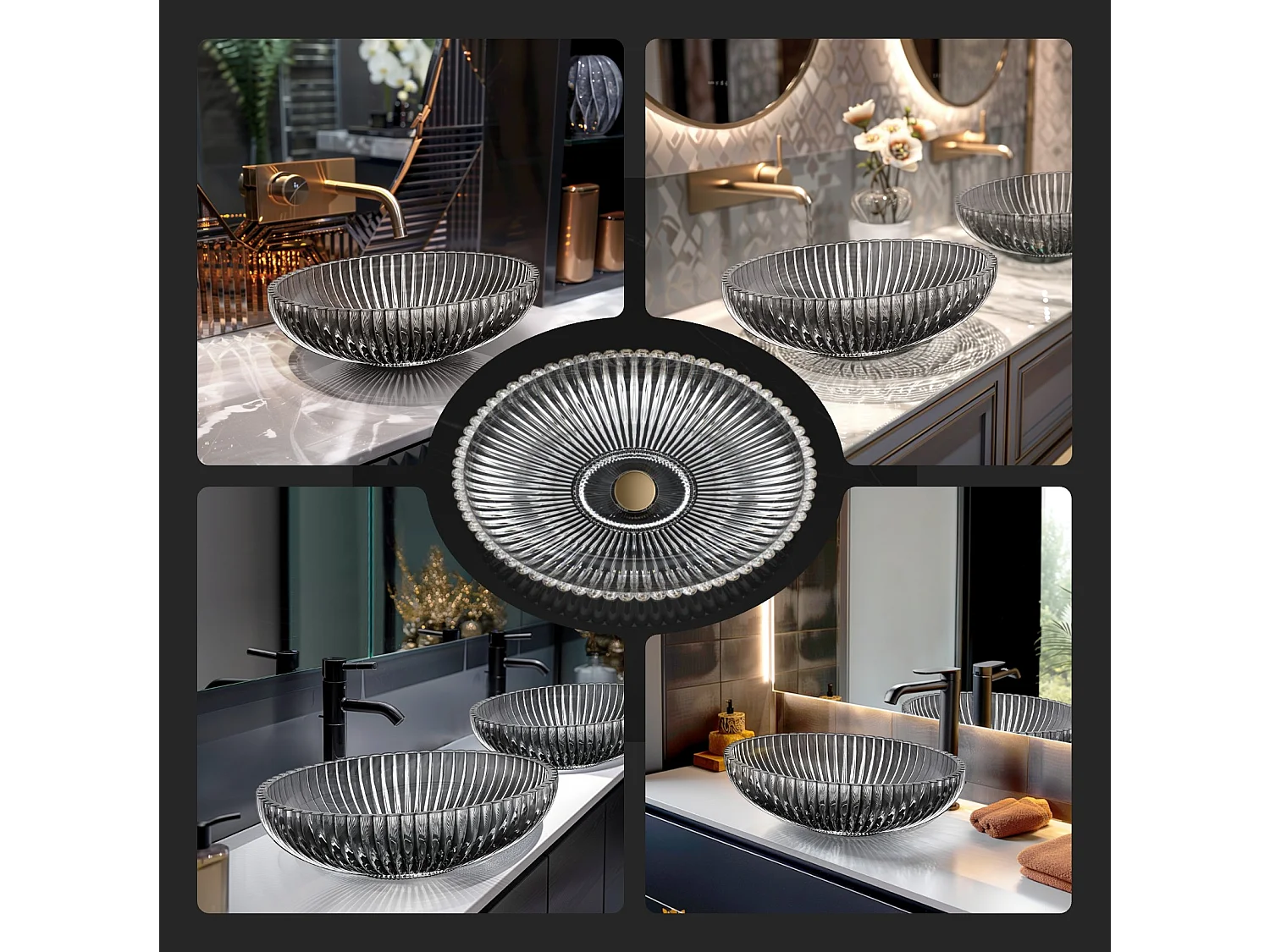 EMKE Vasque à Poser Ovale, 510 x 350 x 150 mm, Lavabo en Verre Noir, Design Montage sur Comptoir