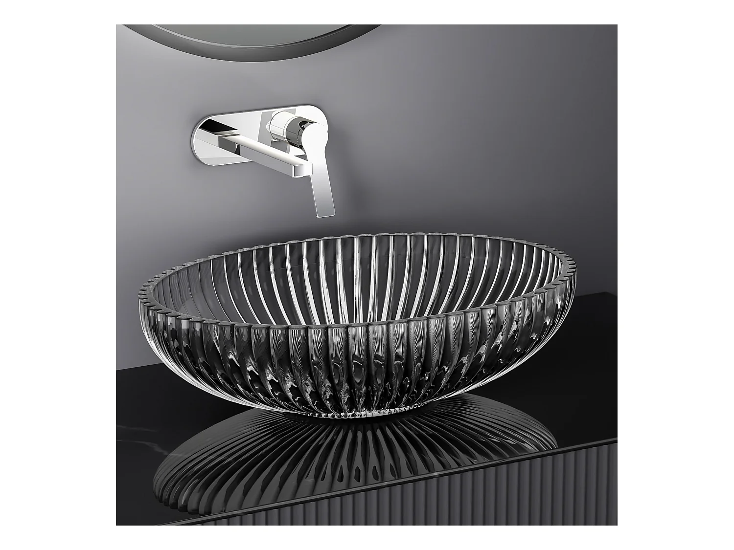 EMKE Vasque à Poser Ovale, 510 x 350 x 150 mm, Lavabo en Verre Noir, Design Montage sur Comptoir