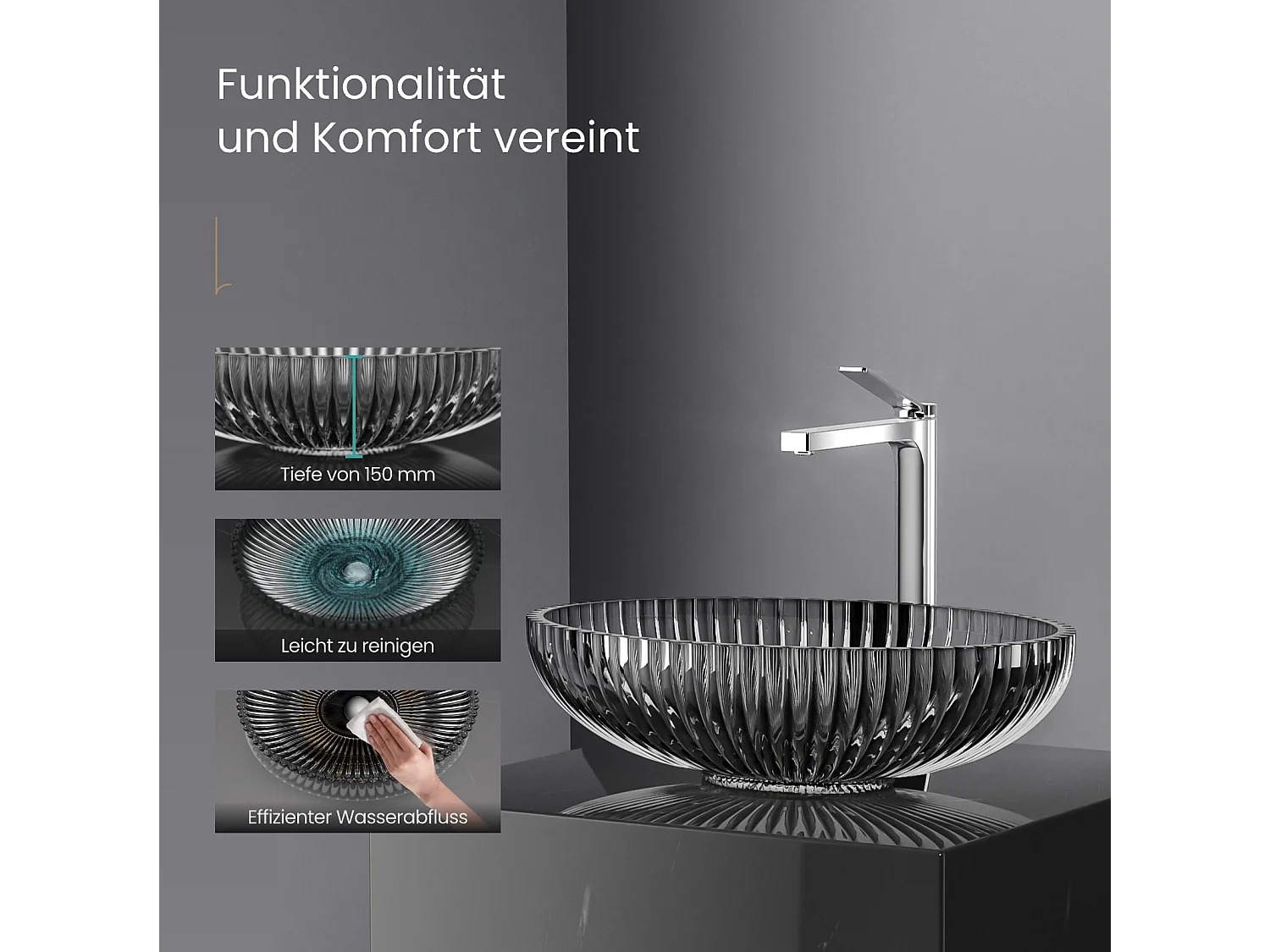 EMKE Vasque à Poser Ovale, 510 x 350 x 150 mm, Lavabo en Verre Noir, Design Montage sur Comptoir