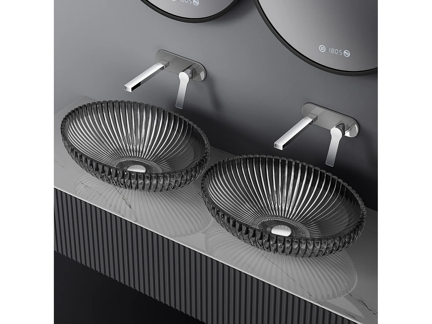 EMKE Vasque à Poser Ovale, 510 x 350 x 150 mm, Lavabo en Verre Noir, Design Montage sur Comptoir