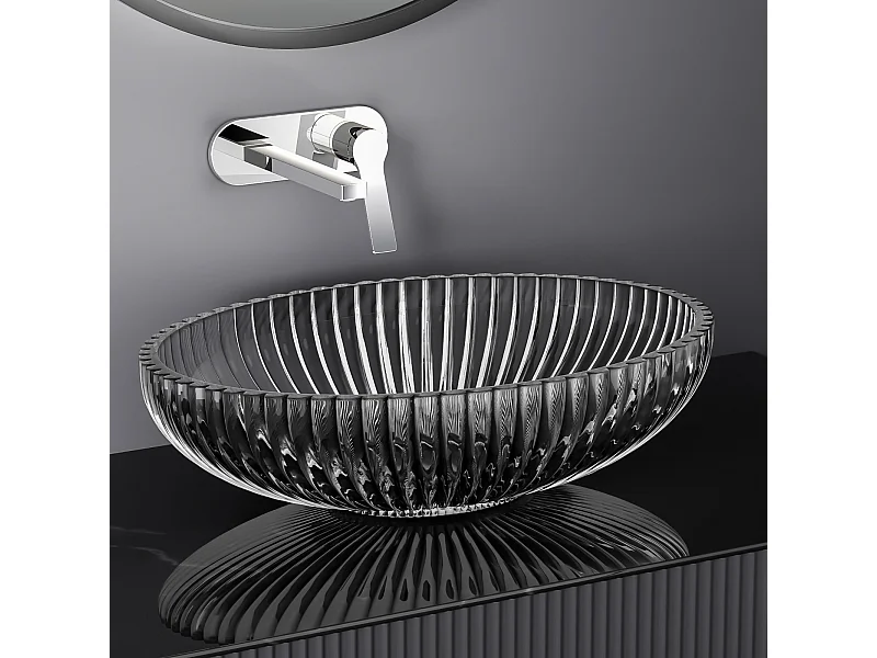 EMKE Vasque à Poser Ovale, 510 x 350 x 150 mm, Lavabo en Verre Noir, Design Montage sur Comptoir