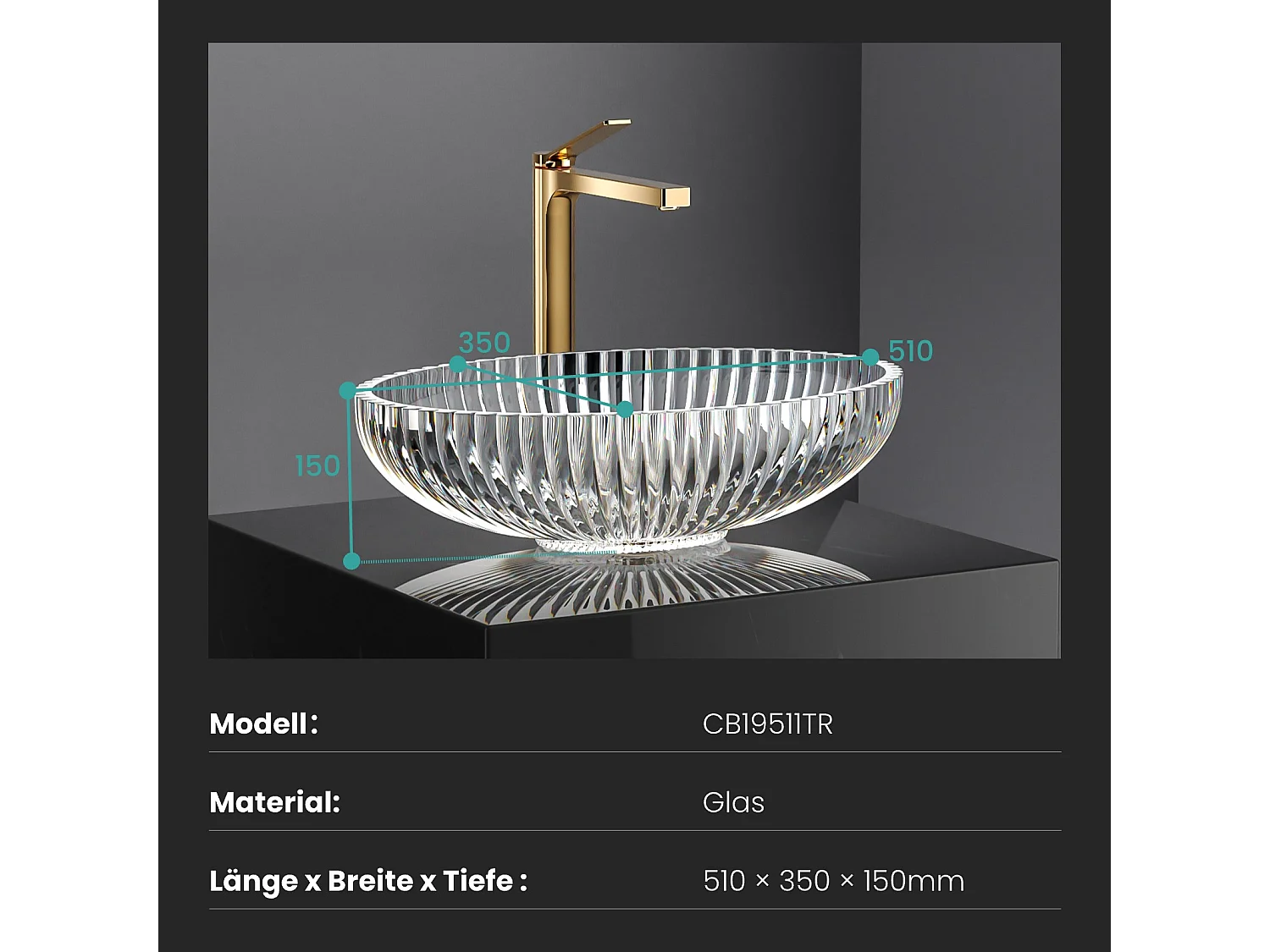 EMKE Vasque à Poser Ovale, 510 x 350 x 150 mm, Lavabo en Verre Transparent, Design Montage sur Comptoir