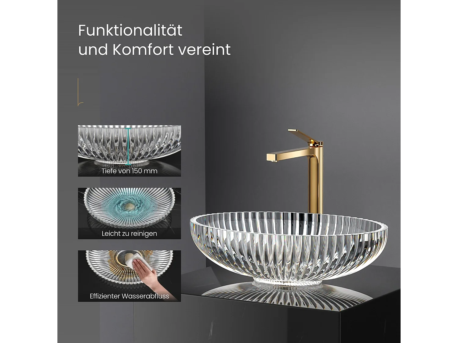 EMKE Vasque à Poser Ovale, 510 x 350 x 150 mm, Lavabo en Verre Transparent, Design Montage sur Comptoir