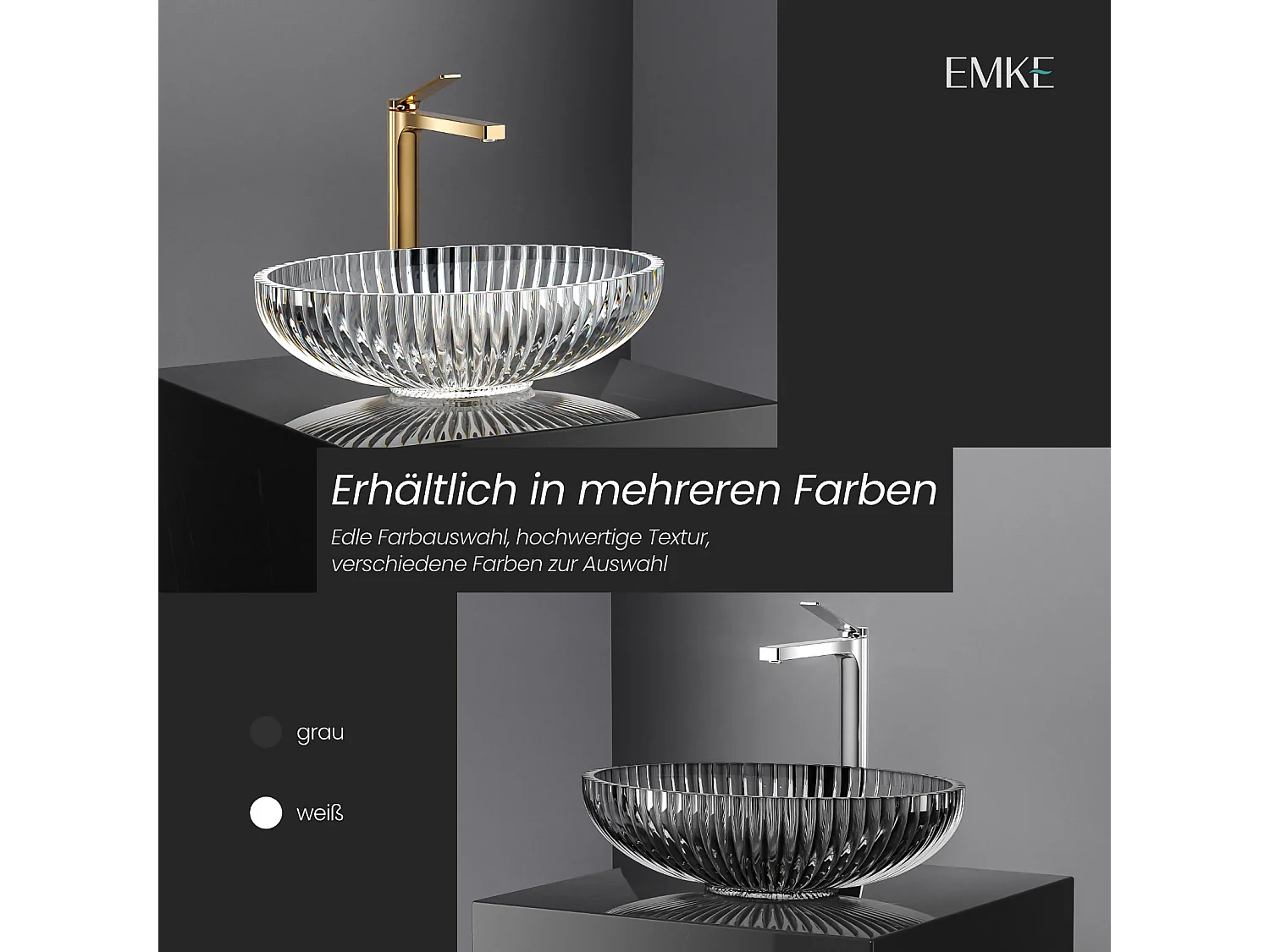 EMKE Vasque à Poser Ovale, 510 x 350 x 150 mm, Lavabo en Verre Transparent, Design Montage sur Comptoir