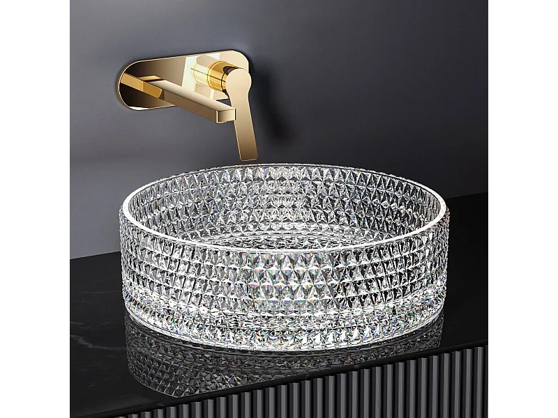 EMKE Waschbecken Glas Aufsatzwaschbecken Glaswaschbecken Handwaschbecken Rund Waschschale Transparent 360 x 360 x 112 mm