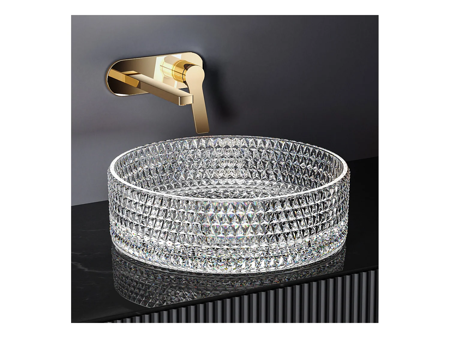 EMKE Vasque à Poser Ronde, 360 x 360 x 112 mm, Lavabo en Verre Transparent, Design Montage sur Comptoir