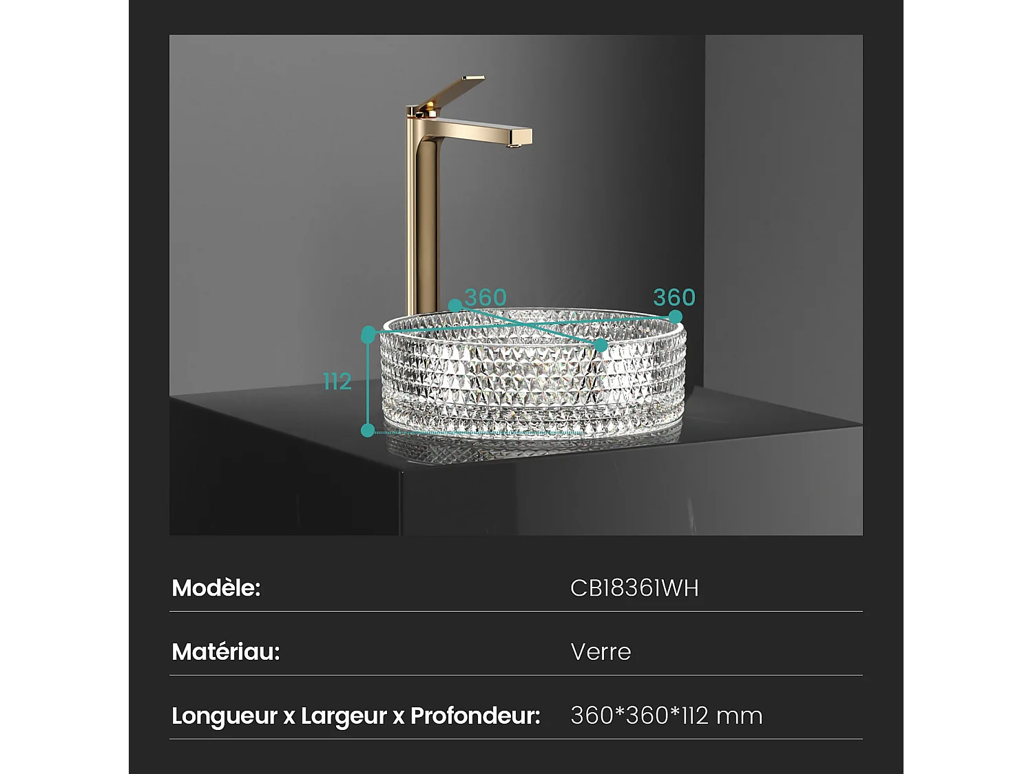 EMKE Vasque à Poser Ronde, 360 x 360 x 112 mm, Lavabo en Verre Transparent, Design Montage sur Comptoir