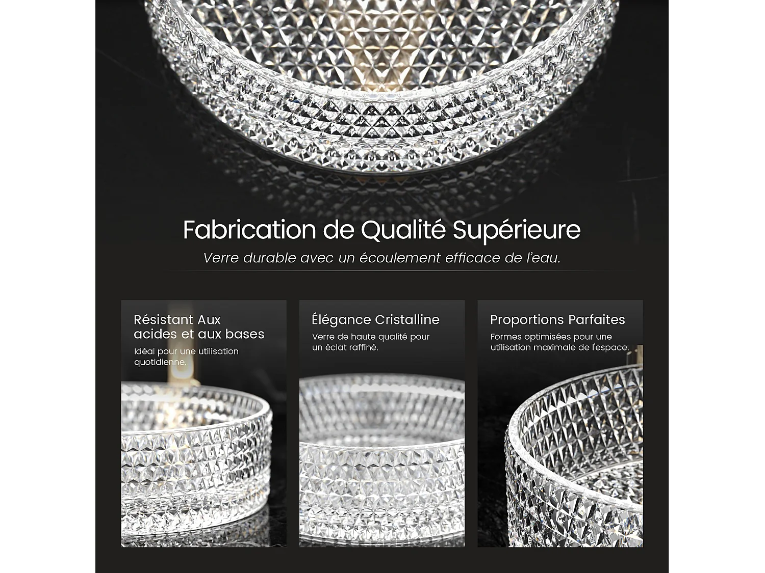 EMKE Vasque à Poser Ronde, 360 x 360 x 112 mm, Lavabo en Verre Transparent, Design Montage sur Comptoir