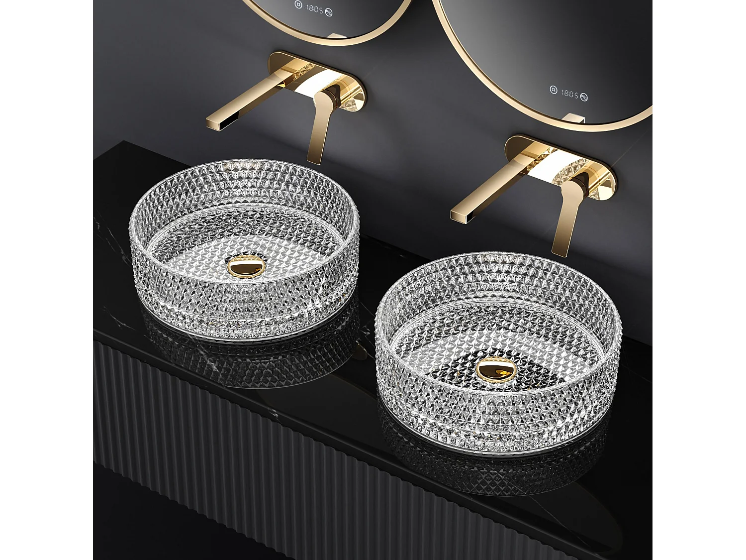 EMKE Vasque à Poser Ronde, 360 x 360 x 112 mm, Lavabo en Verre Transparent, Design Montage sur Comptoir