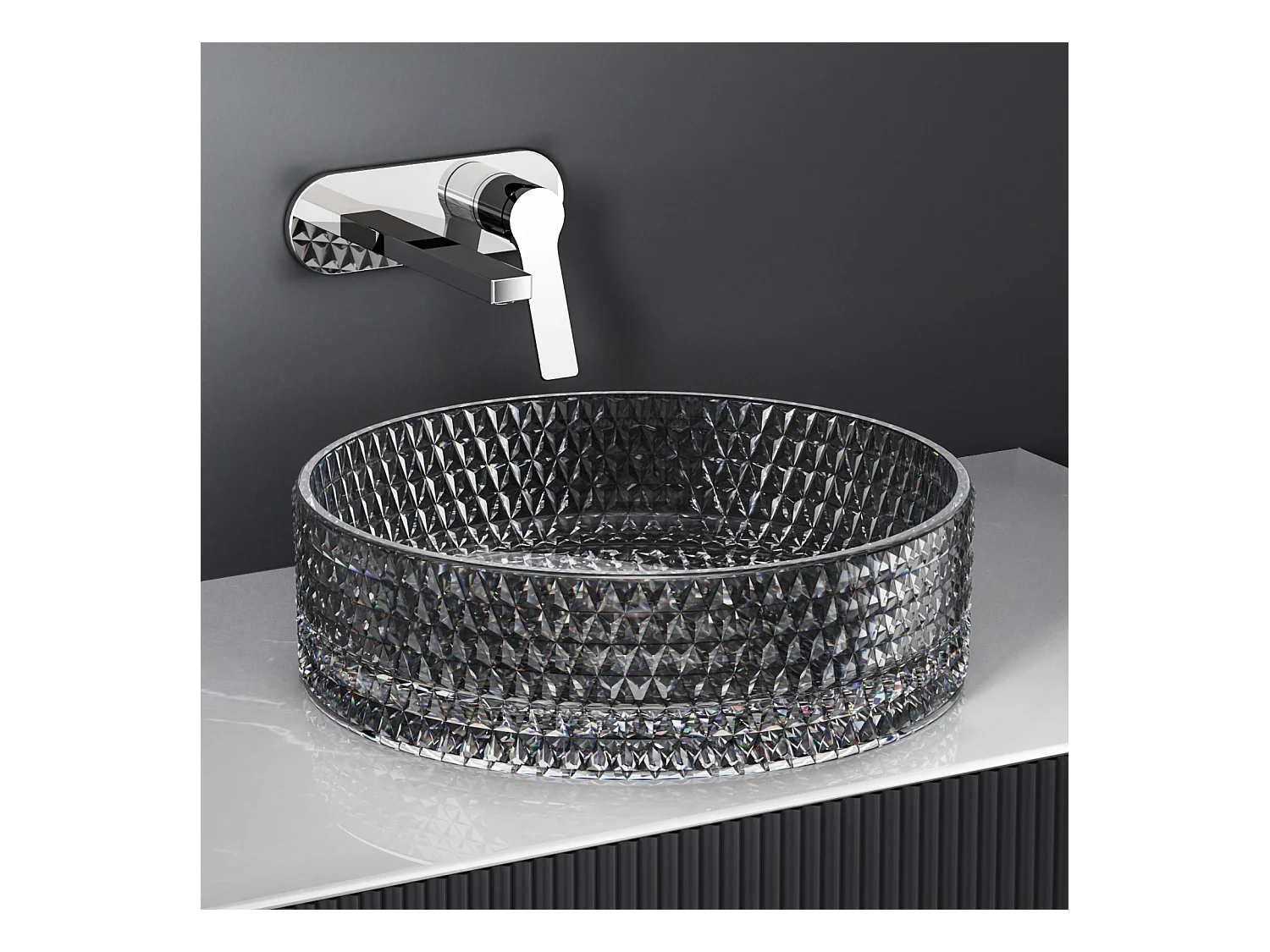 EMKE Lavabo in Vetro Nero da Appoggiare su Piano | 360 x 360 x 112 mm - Design Moderno